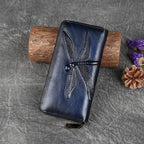 Porte-monnaie et cartes femme à libellule gravée, poche téléphone, bleu