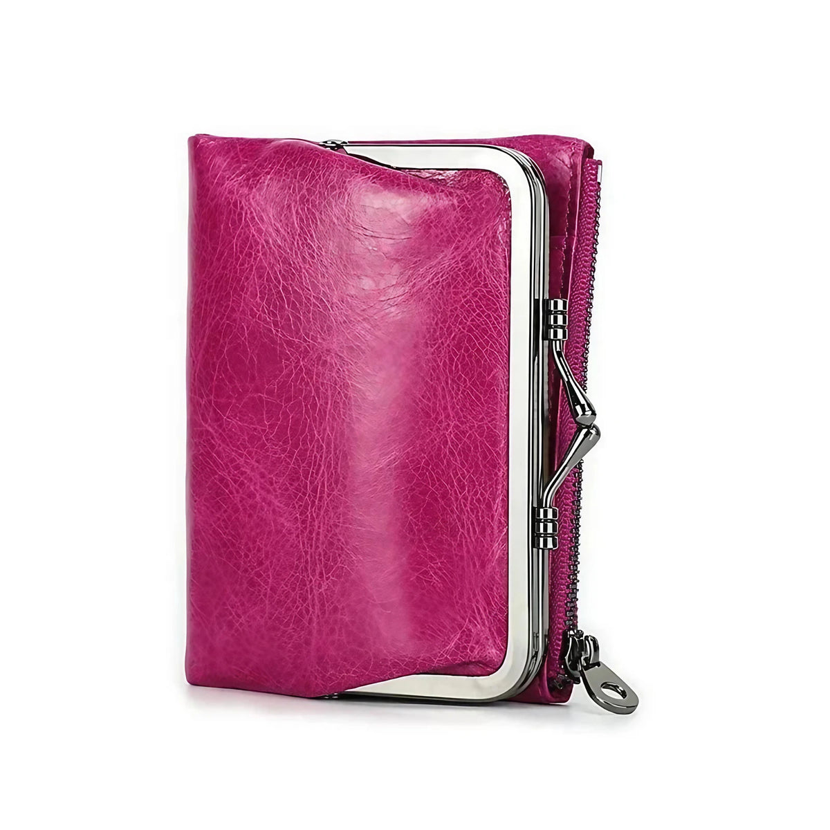 Porte-monnaie femme à fermoir rétro et cadre métallique, rose