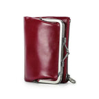 Porte-monnaie femme à fermoir rétro et cadre métallique, rouge