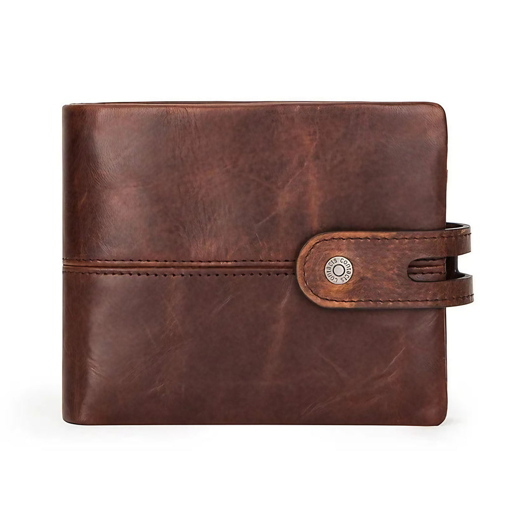 Portefeuille court homme en cuir à fermoir loquet, 12 cm, café