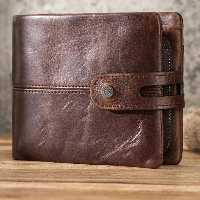 Portefeuille court homme en cuir à fermoir loquet, 12 cm