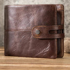 Portefeuille court homme en cuir à fermoir loquet, 12 cm