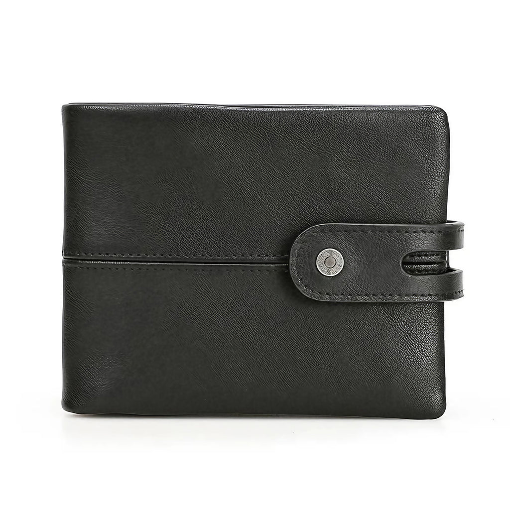 Portefeuille court homme en cuir à fermoir loquet, 12 cm, noir