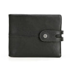 Portefeuille court homme en cuir à fermoir loquet, 12 cm, noir