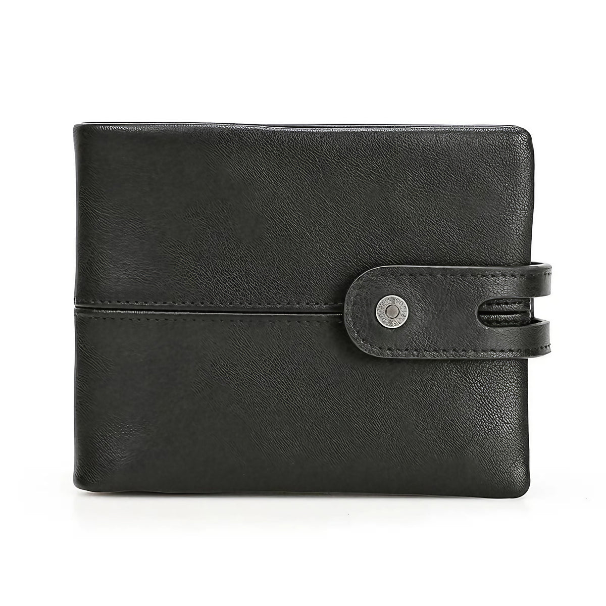 Portefeuille court homme en cuir à fermoir loquet, 12 cm, noir