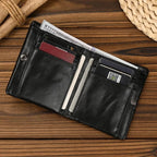 Portefeuille court homme en cuir, fermeture éclair, six coloris, noir