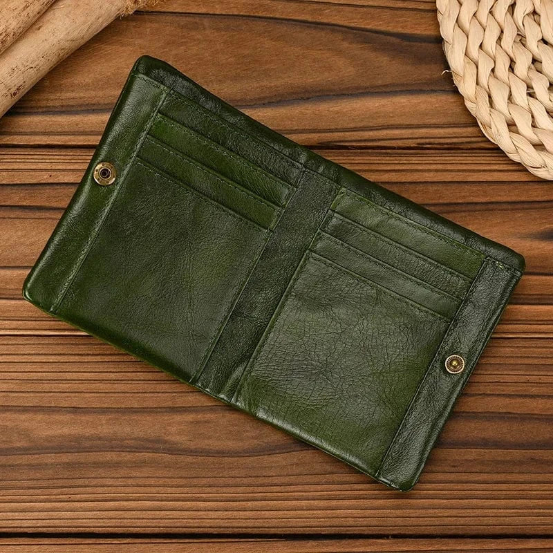 Portefeuille court homme en cuir, fermeture éclair, six coloris, vert
