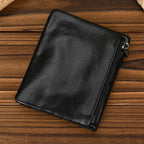 Portefeuille court homme en cuir, fermeture éclair, six coloris