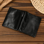 Portefeuille court homme en cuir, fermeture éclair, six coloris