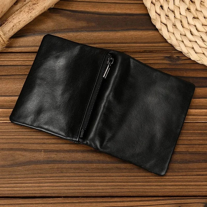 Portefeuille court homme en cuir, fermeture éclair, six coloris