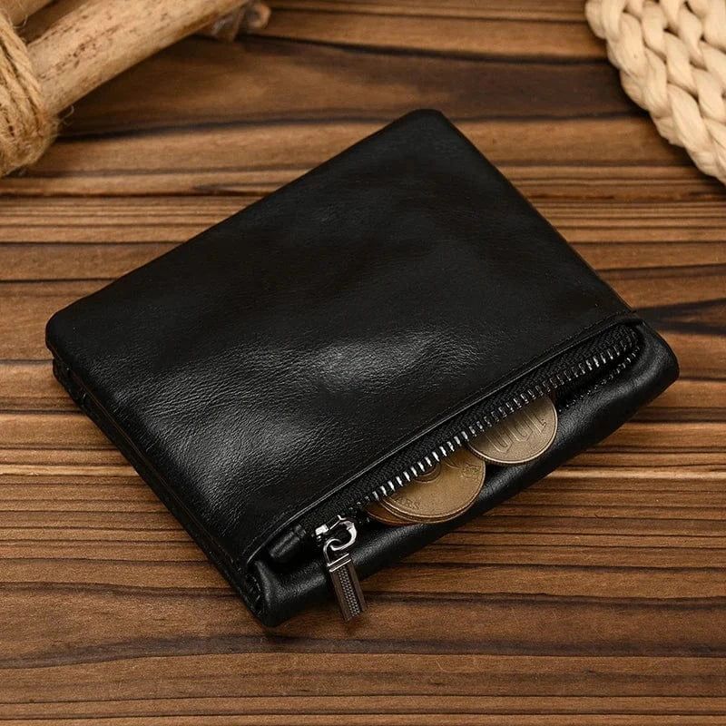 Portefeuille court homme en cuir, fermeture éclair, six coloris