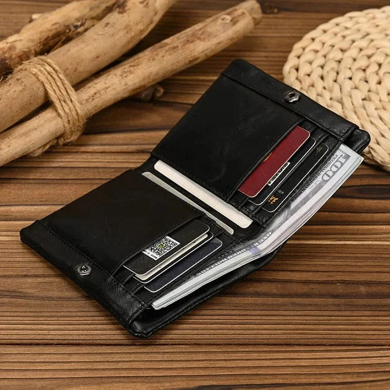 Portefeuille court homme en cuir, fermeture éclair, six coloris