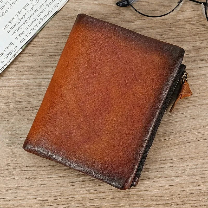 Portefeuille court homme en cuir, fermeture éclair, six coloris