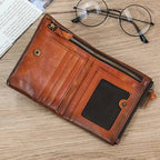 Portefeuille court homme en cuir, fermeture éclair, six coloris