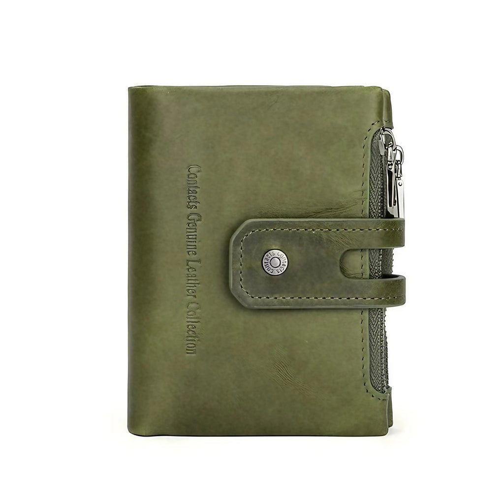 Petit portefeuille femme en cuir avec pince à billets, 12 cm, vert