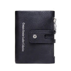 Petit portefeuille femme en cuir avec pince à billets, 12 cm, noir
