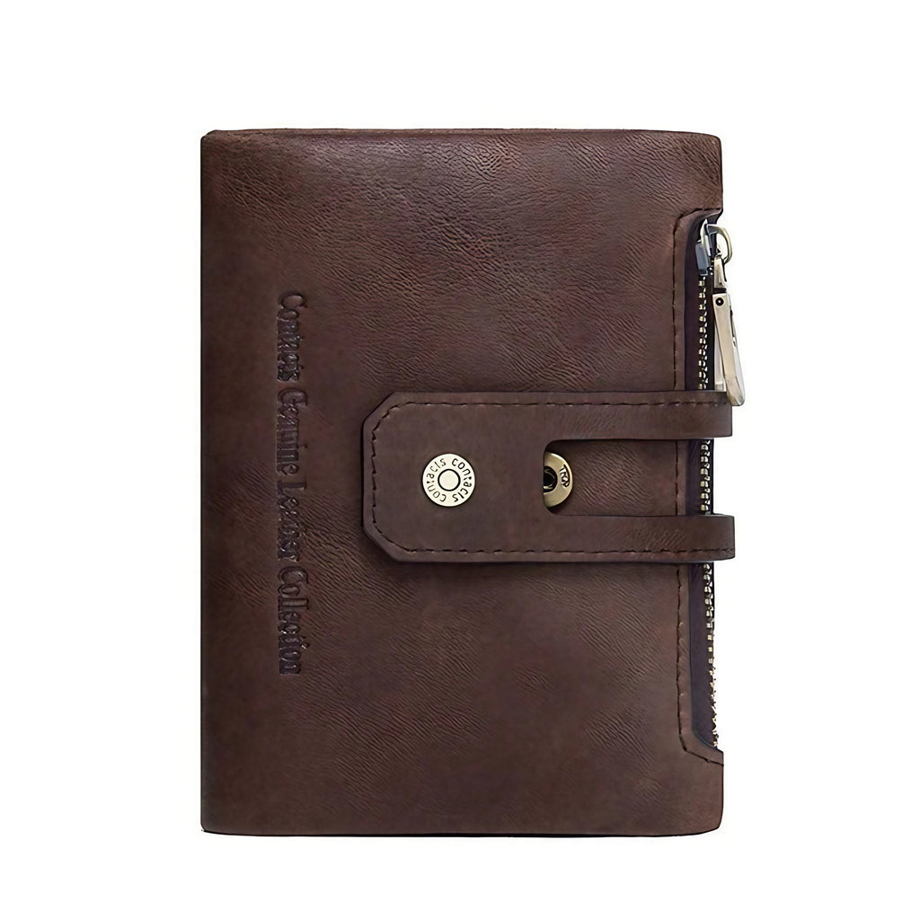 Petit portefeuille femme en cuir avec pince à billets, 12 cm, café