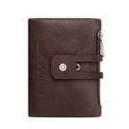 Petit portefeuille femme en cuir avec pince à billets, 12 cm, café