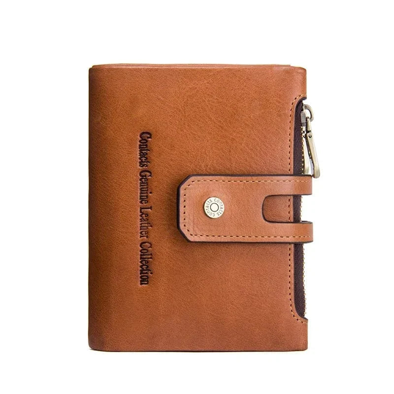 Petit portefeuille femme en cuir avec pince à billets, 12 cm, marron