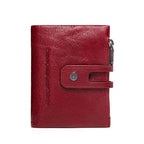 Petit portefeuille femme en cuir avec pince à billets, 12 cm, rouge