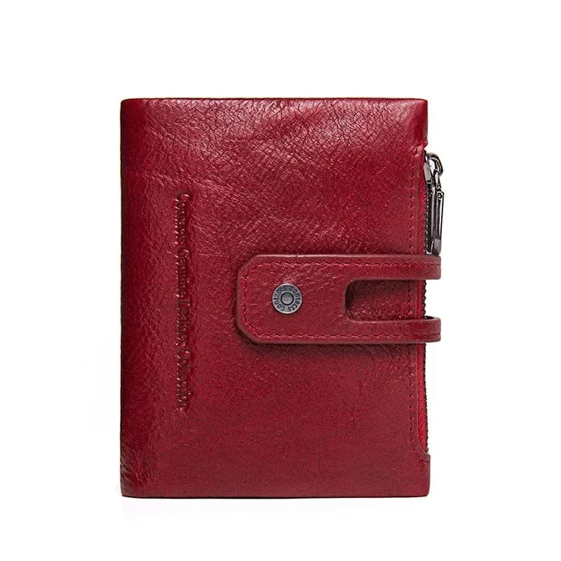 Petit portefeuille femme en cuir avec pince à billets, 12 cm, rouge