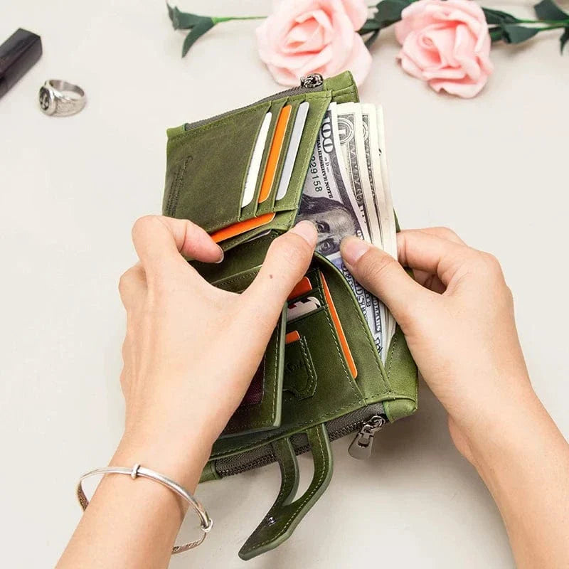Petit portefeuille femme en cuir avec pince à billets, 12 cm