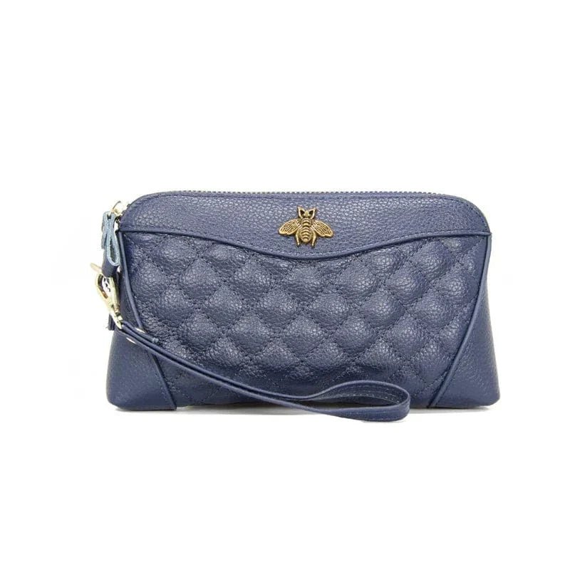 Portefeuille compagnon femme en cuir zippé, 21 cm, cinq coloris, bleu