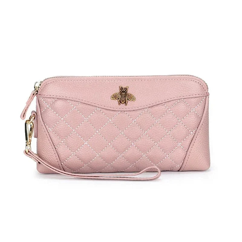 Portefeuille compagnon femme en cuir zippé, 21 cm, cinq coloris, rose