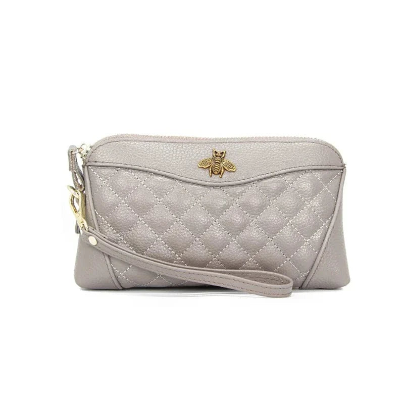 Portefeuille compagnon femme en cuir zippé, 21 cm, cinq coloris, gris