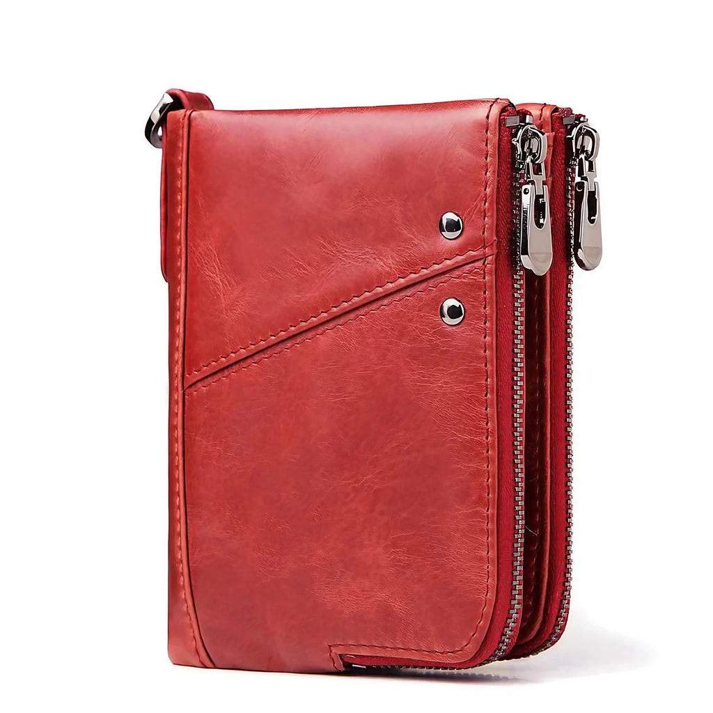 Mini portefeuille femme à blocage sans contact, 14 cm, quatre coloris, rouge