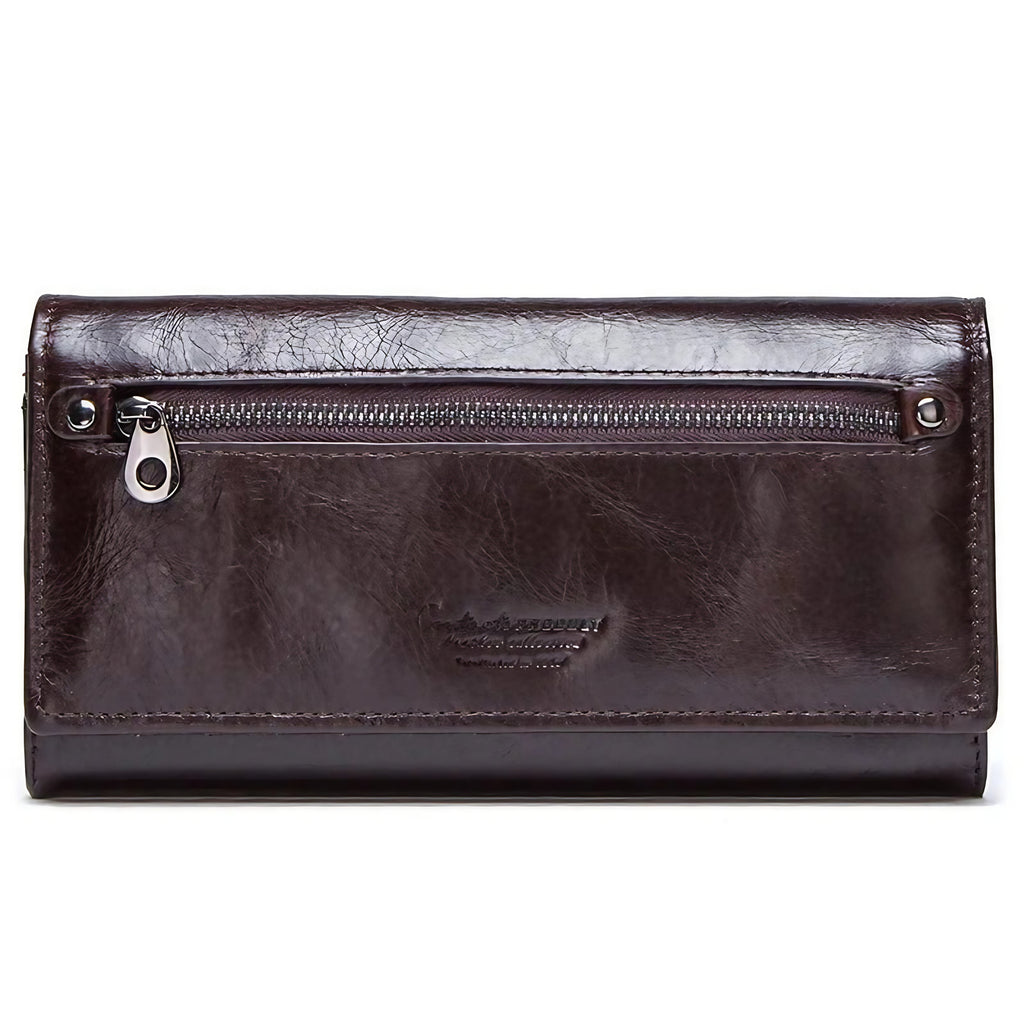 Portefeuille long femme en cuir, place téléphone, six coloris, café