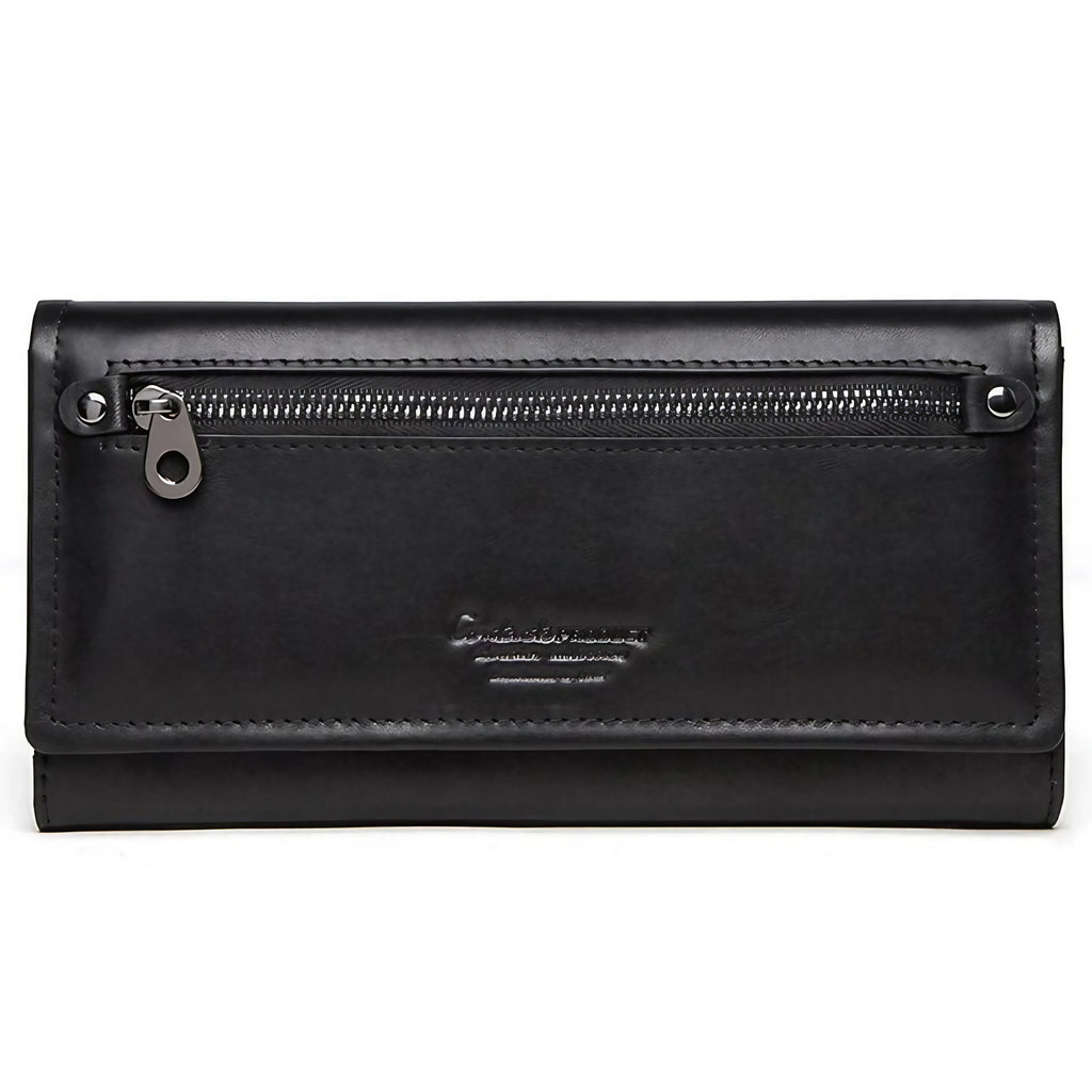 Portefeuille long femme en cuir, place téléphone, six coloris, noir