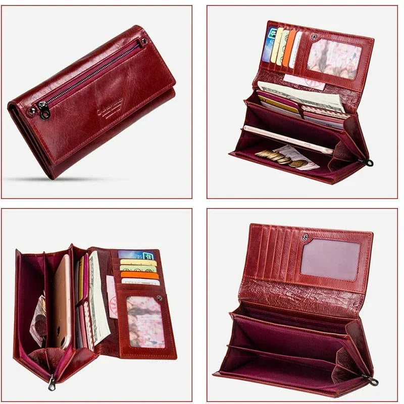 Portefeuille long femme en cuir, place téléphone, six coloris