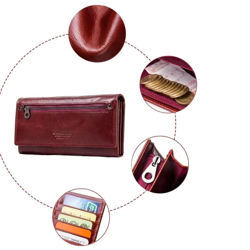 Portefeuille long femme en cuir, place téléphone, six coloris
