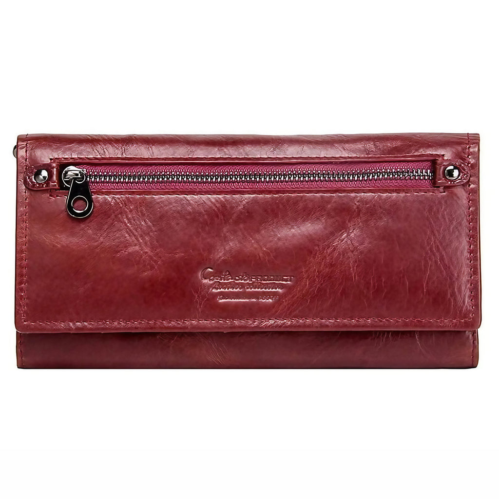 Portefeuille long femme en cuir, place téléphone, six coloris, rouge