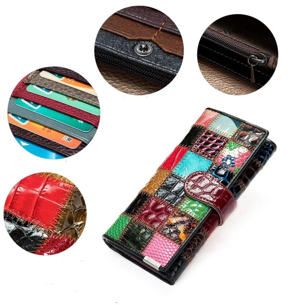Portefeuille femme long multicolore, trois motifs au choix
