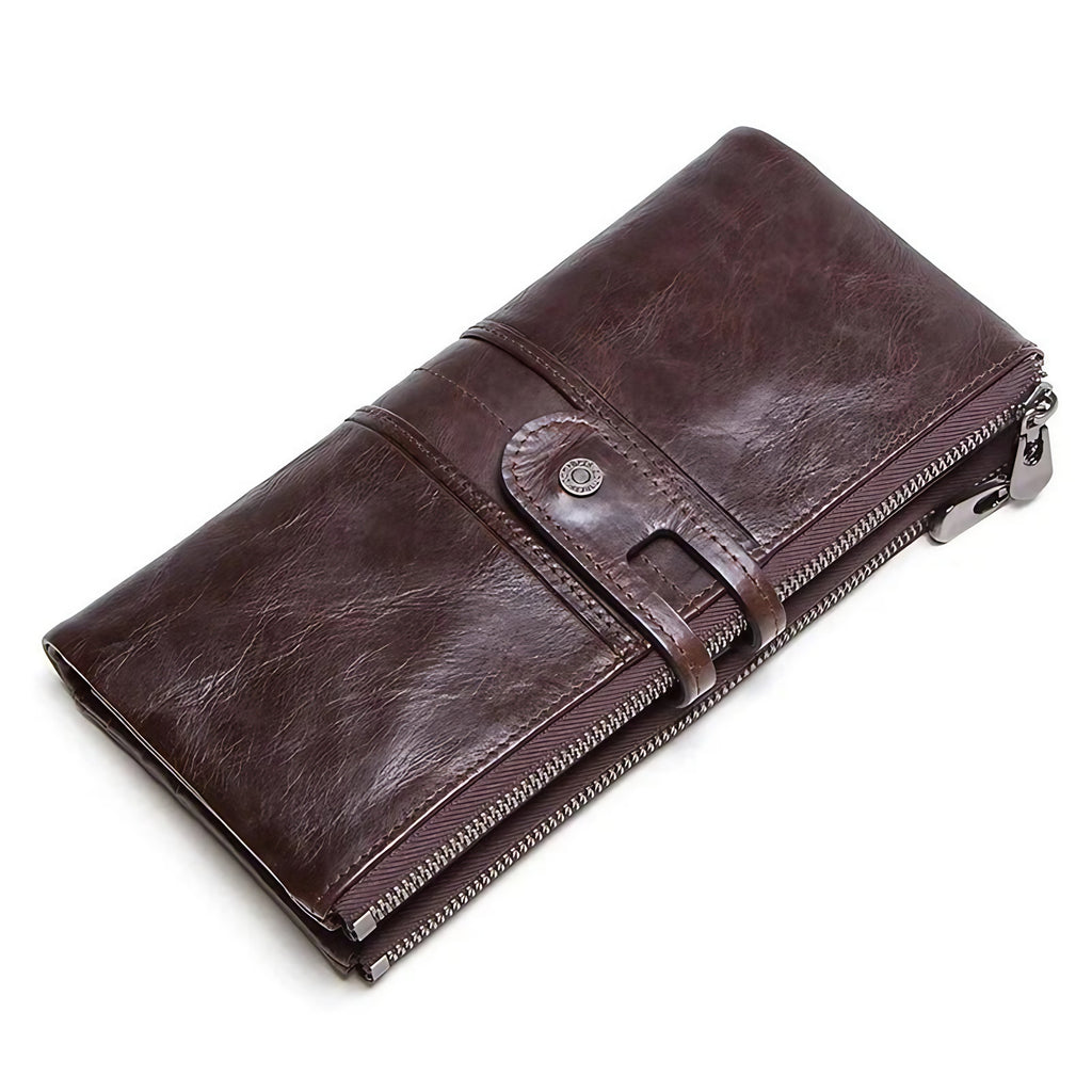 Portefeuille allongé femme en cuir zippé, huit coloris, 150 g, café
