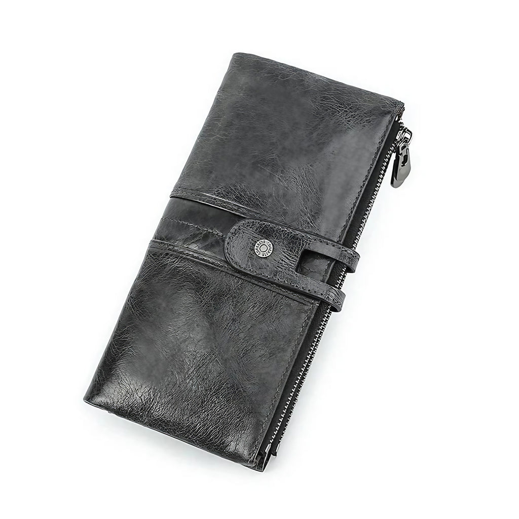 Portefeuille allongé femme en cuir zippé, huit coloris, 150 g, noir lisse