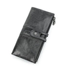 Portefeuille allongé femme en cuir zippé, huit coloris, 150 g, noir lisse