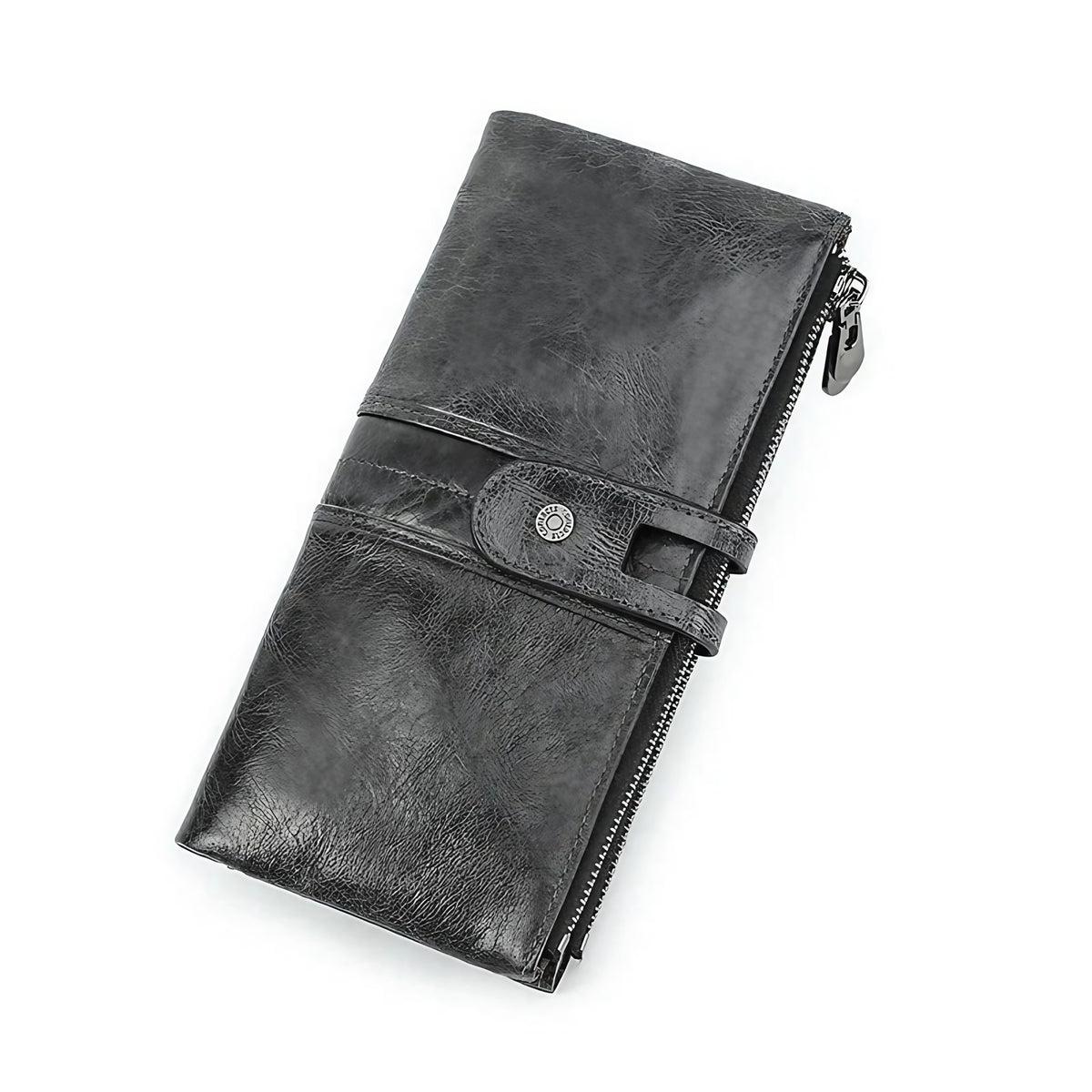 Portefeuille allongé femme en cuir zippé, huit coloris, 150 g, noir lisse