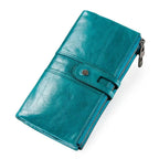 Portefeuille allongé femme en cuir zippé, huit coloris, 150 g, bleu