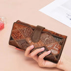 Portefeuille femme marron en cuir avec poche téléphone