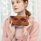 Portefeuille femme marron en cuir avec poche téléphone