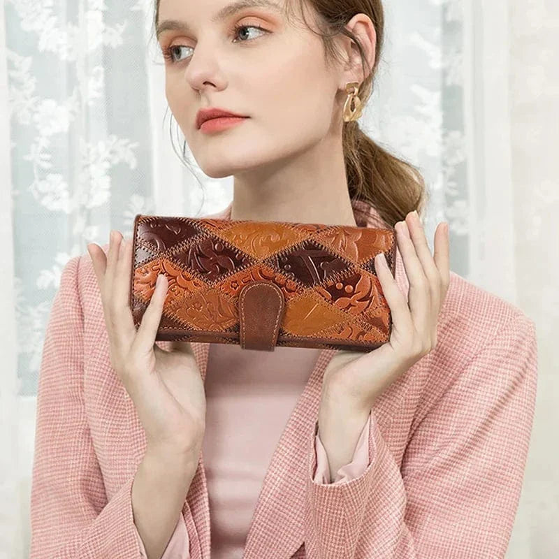 Portefeuille femme marron en cuir avec poche téléphone
