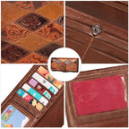 Portefeuille femme marron en cuir avec poche téléphone