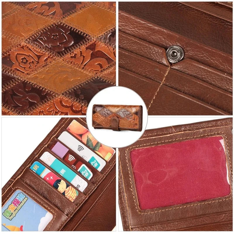 Portefeuille femme marron en cuir avec poche téléphone