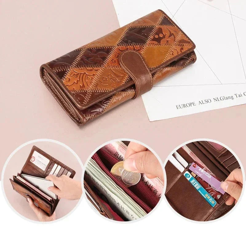 Portefeuille femme marron en cuir avec poche téléphone