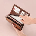 Portefeuille femme marron en cuir avec poche téléphone