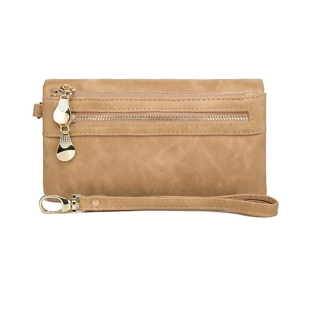 Porte-monnaie femme en similicuir à double zip, sept coloris, beige