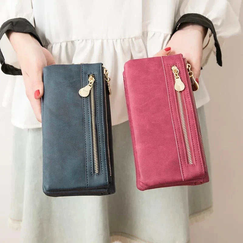 Porte-monnaie femme en similicuir à double zip, sept coloris